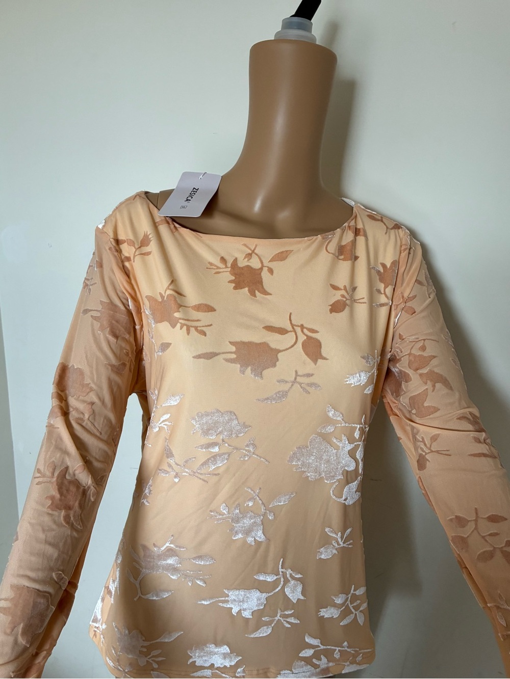 Zesica Peach Floral Long-Sleeve Women's Dress Top